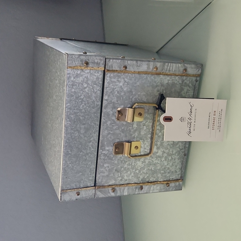 NWT Hearth & Hand With Magnolia Galvanized Metal Storage Bin / Box
